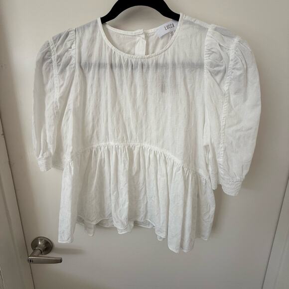 Lucca Tops - Luca Sz. Xs White Ruffled Puff Sleeve Blouse, Casual Babydoll Boho Flowy
